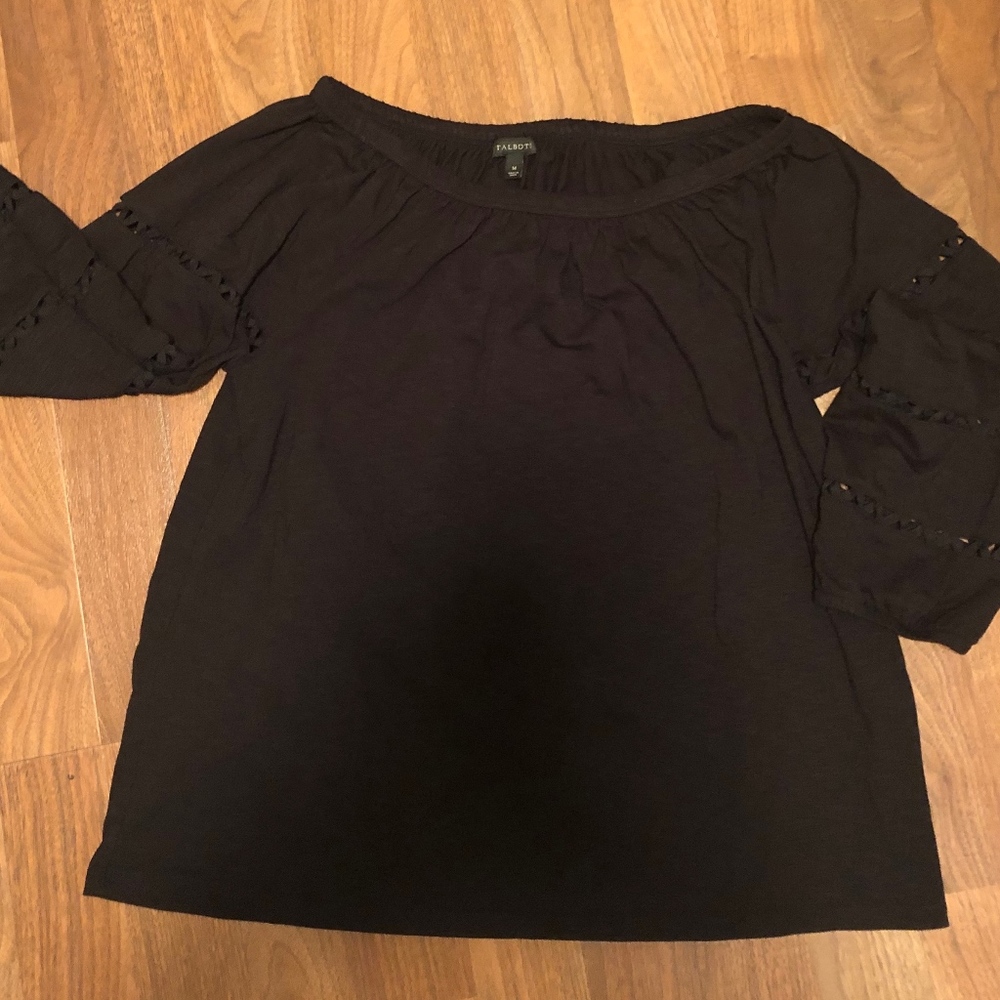 Talbot's Medium Black Sleeve Detail Popover Shirt